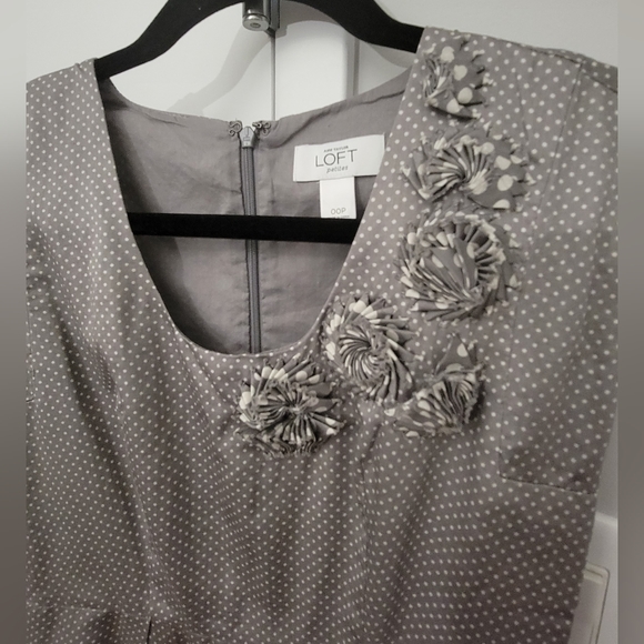 Ann Taylor LOFT Petite Polka Dot Dress, Grey, 00P - Picture 3 of 9